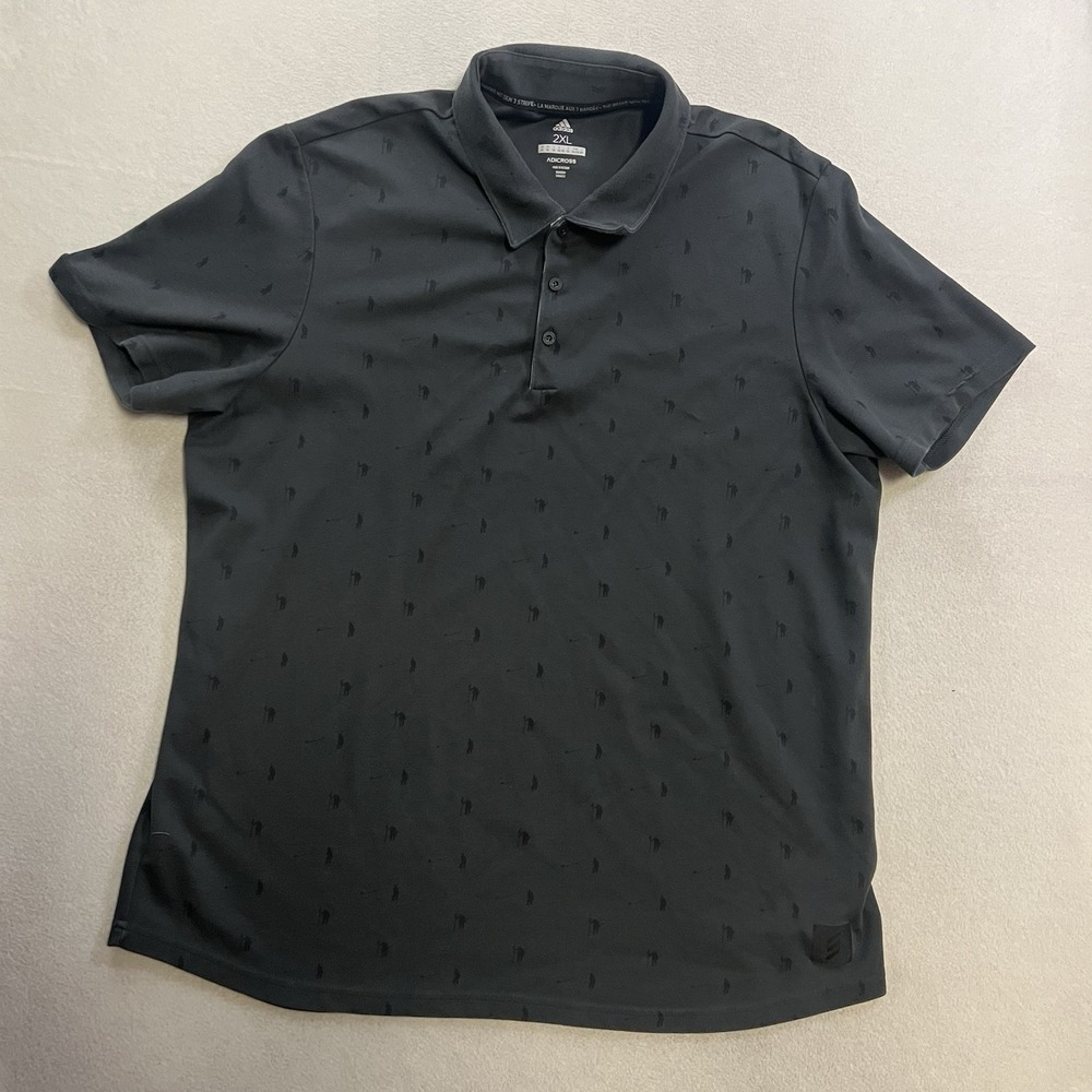 Adidas Adicross Golf Polo Men's Size 2XL Gray AOP Drivers And Golfer Pattern
